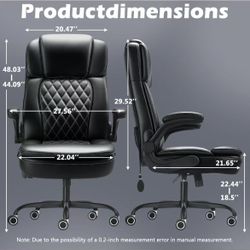 450LBS Big and Tall Executive Office Chair with Flip up Arm, Heavy Duty PU Leather Computer Desk Chair,Comfortable High Back Swivel Home Office Chair 