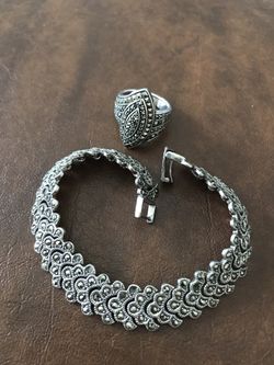 Sterling Silver Marcasite Bracelet and Ring