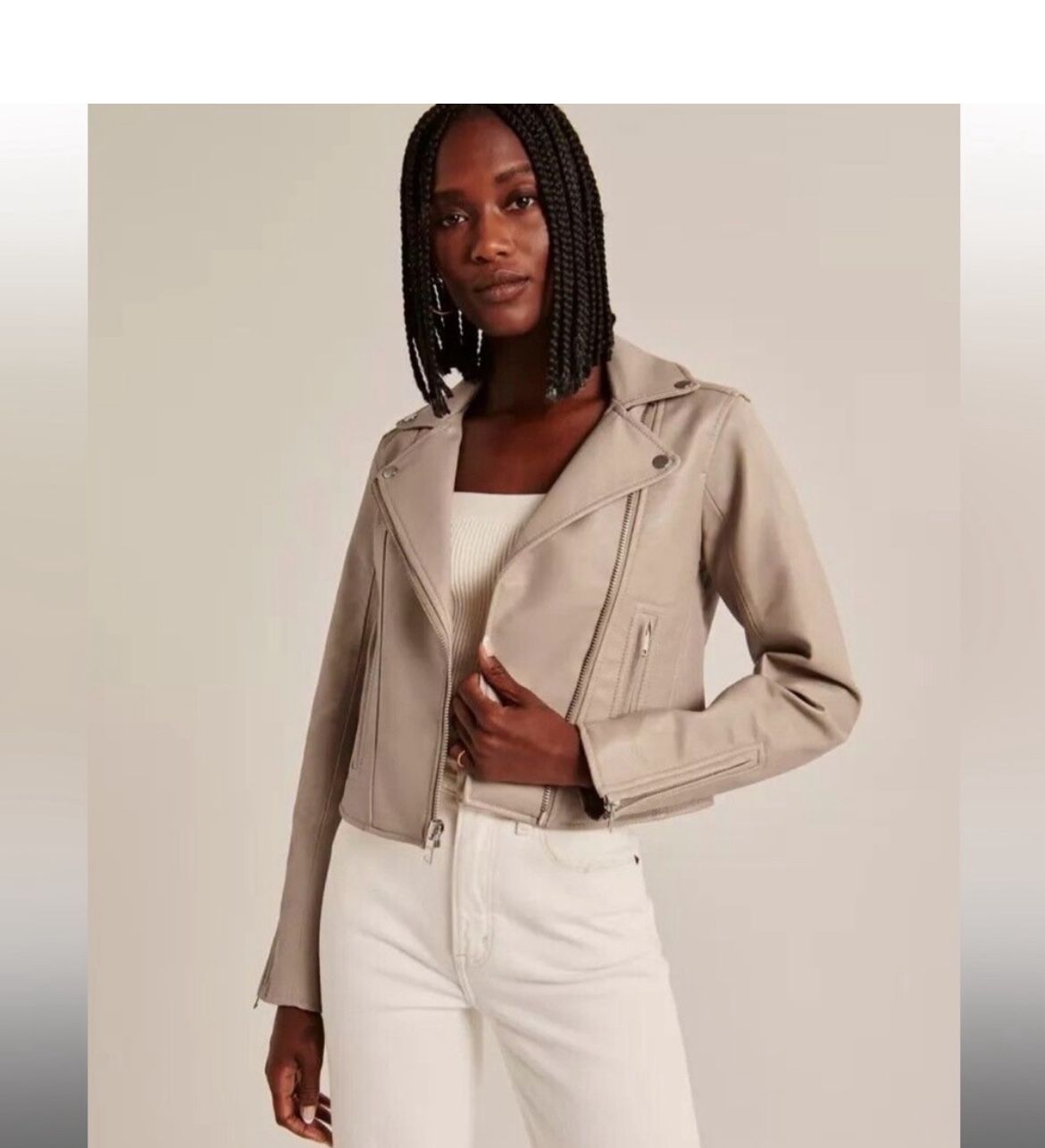 Abercrombie & Fitch Nude tan faux vegan leather moto biker jacket S