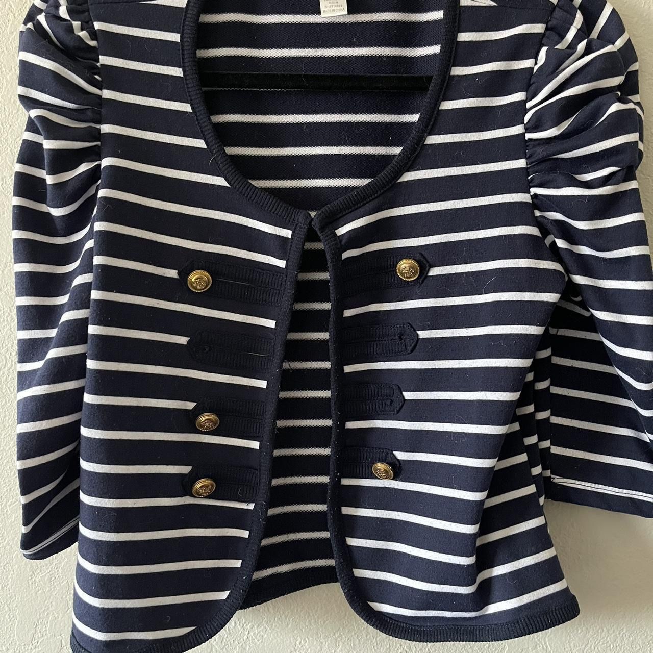 Poetry, Women’s Navy Blue And White Striped Nautical 3/4 Sleeve Cardigan, Size M