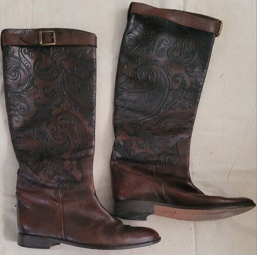 ETRO Size 40 Brown Embossed Knee High Riding Boots