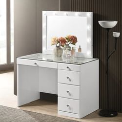 ✅️White Makeup Vanity Set with Lighted Mirror(Stool not included)