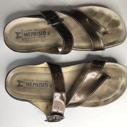 Mephisto Air-Relax Bronze Patent Leather Strap Sandals Women Sz 40EU/9.5US/8UK