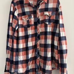 NWT Eden & Olivia Plaid Knit Shirt Long Sleeve Roll Tab Red White Blue Womens XL