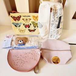 pouch x 4 small travel kit or makeup bag (3 new 1 used)/1 hair band new