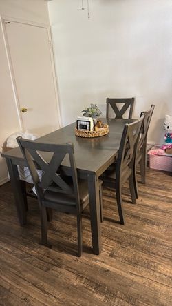 Gray Wood Dining Table with 4 Chairs