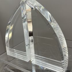 Vintage Sculptural Lucite Arch Bookends – Heavy Cast Acrylic MCM