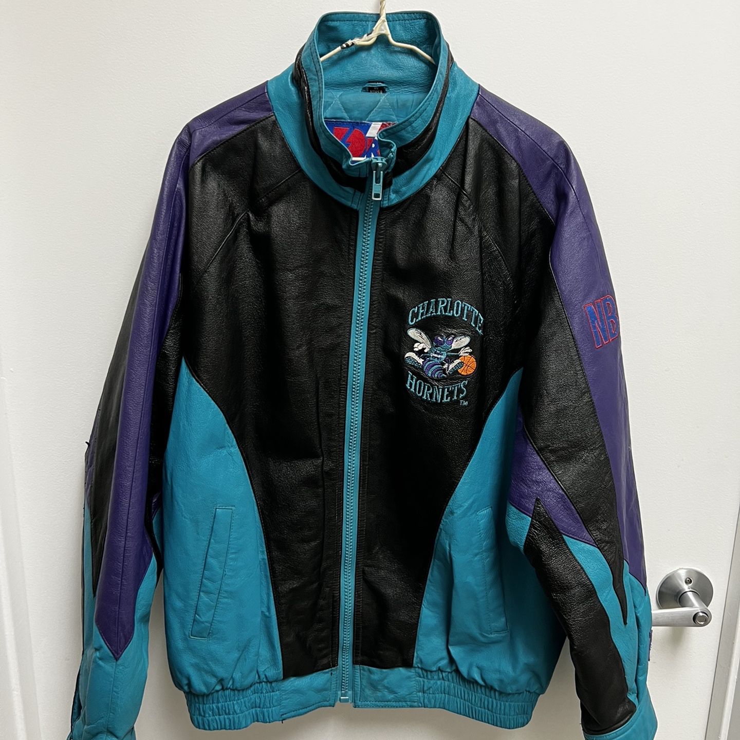 Maker of Jacket Black Leather Jackets Vintage Michael Jordan NBA Charlotte Hornets