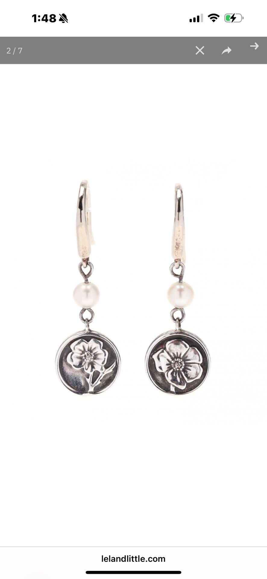 Tiffany &Co. Nature rose pearls drop dangle sterling silver earrings