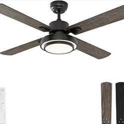 New 52” Ceiling Fan with LEDLights Remote Control,Black/Wood Colors 4-Blades Reversible 3 Color Temp