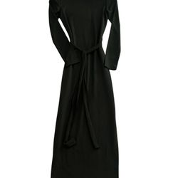 Emerald green long dress with belt 