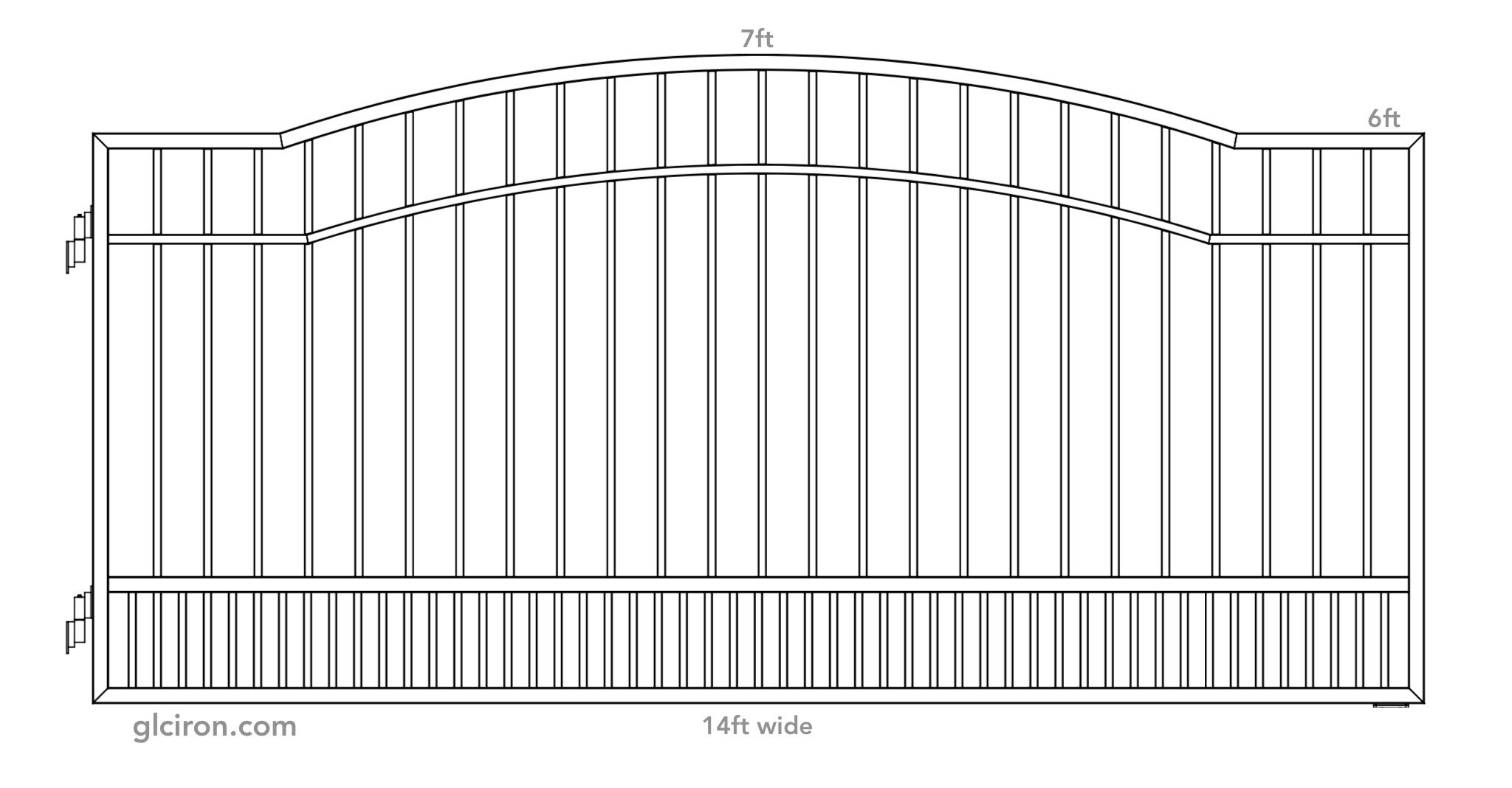 14ft Wide Single Swing Driveway gate Arch Iron Gates