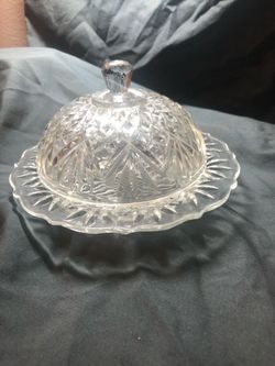 Clear Pressed Glass Butter Dish with Dome Lid