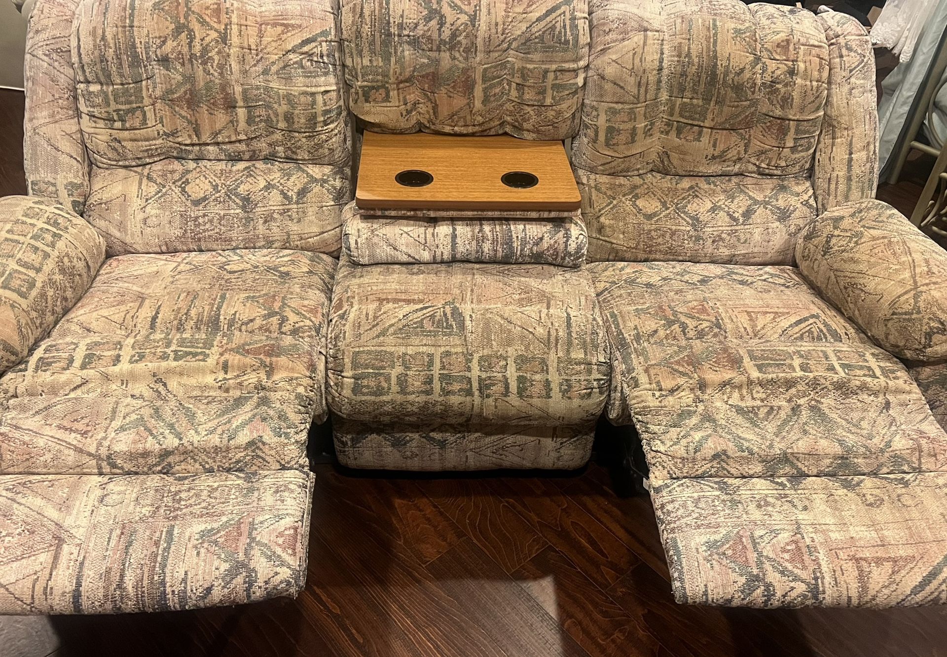 Double Recliner Couch w/ TV Tray