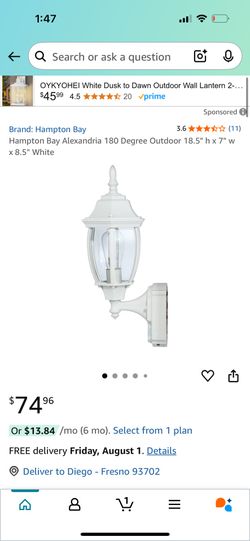 Hampton Bay Alexandria 180 Degree Outdoor 18.5" h x 7" w x 8.5"' White