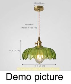 Vintage Green Carved Glass Ceiling Hanging Lamp Kitchen Pendant Light Fixture