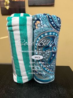 Cose Belle 2 PCS Premium Beach Towel 100% Cotton 30”x70” with a Mesh Storage Bag. NEW