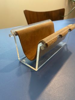 Lucite & Leather Napkin Holder Mail Sorter Organizer