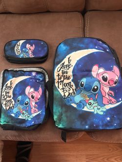 ๐ Disney Stitch & Angel 3-Piece Backpack Set โ I Love You to the Moon & Back ๐๏ฟฝ