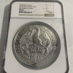 2018 10oz Silver Red Dragon of Wales Bullion NGC Graded Coin