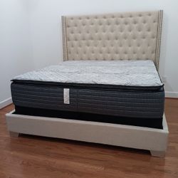 NEW IN BOX- 6Ft Queen & King Size Tufted Cream Bed Frame 