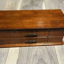 Mele Wooden Jewelry Box 2 Drawers Brass Handles 11.5” Organizer Chest 