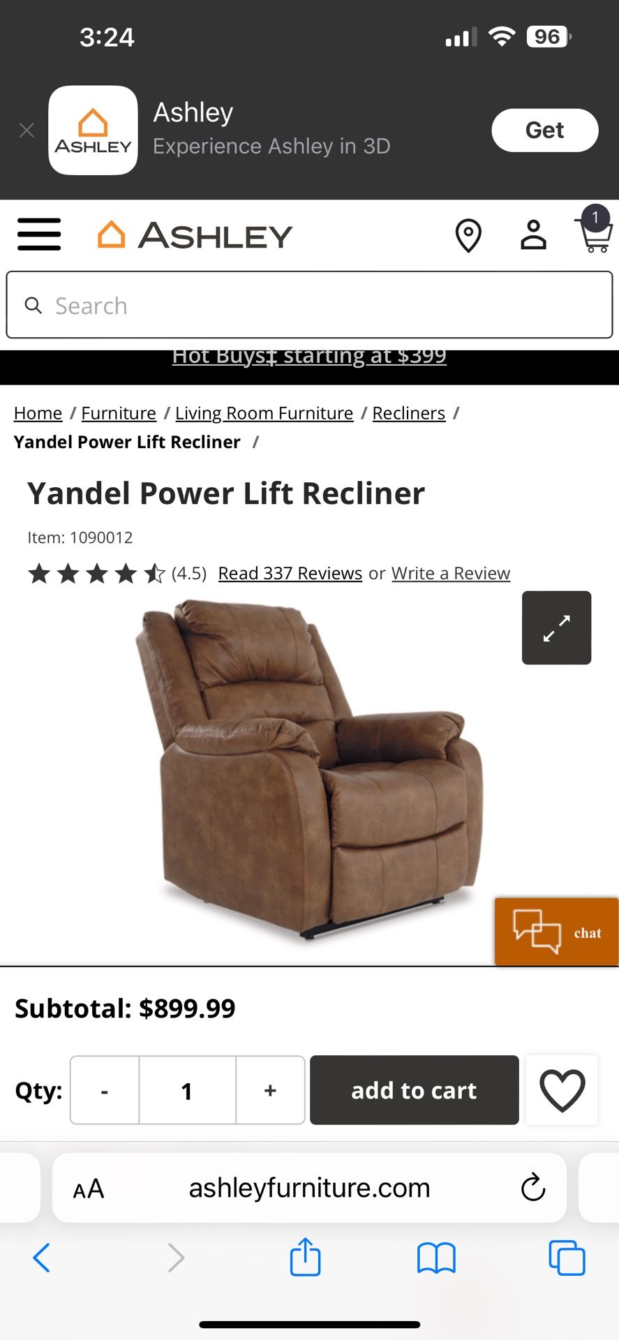 Ashely Furniture Electric Recliner 