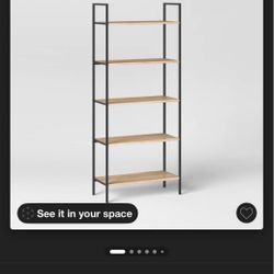 72" Loring 5 Shelf Ladder Bookshelf Vintage Oak - Threshold™: Metal Frame, Open Back Design
