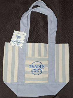 Blue Trader Joes Mini Striped Canvas Tote