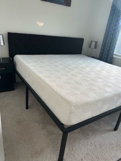King Bed Frame with Upholstered Headboard and night stands