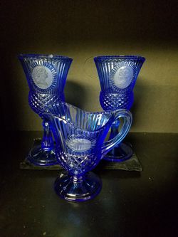 Fostoria Avon Blue Glass George and Martha Washington Goblets
