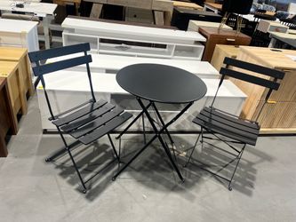 New -3-Piece Folding Bistro Set, Metal Patio Furniture Set with Square Table and 2 Folding Chairs.