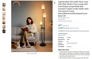 Black Dimmable Floor Lamp with Shelf,