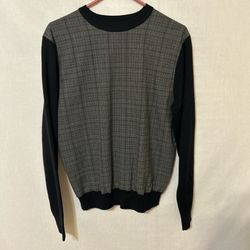 Murano Black and Gray Crewneck Sweater with Plaid Design