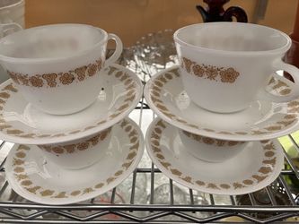 Pyrex Butterfly Tea Cups and Saucers Set of  4