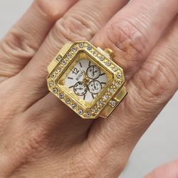 Gold Square  face Women's Quartz Ring Watch Band Gift