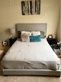 Bed frame with dresser and two night stands