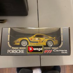 Bburago 1 To 18 Scale Model Diecast Of Yellow Porsche 911 Gt 3 Cup Car