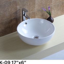 Brand new in box. 17” X 6”.  With overflow. Chrome Pop up and drain hose included) Beautiful Round Bathroom Porcelain Ceramic Vessel Sink Basin Bowl