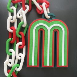Mexico Baseball Fan Hype Chain 42” Oversized 3D Printed Chain Necklace Red White Green