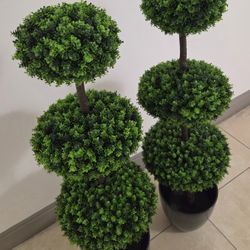 PAIR of 46" Faux 3-Ball Boxwood Topiaries in 11" Green Planters (2 for $90) @ Lasting Creations