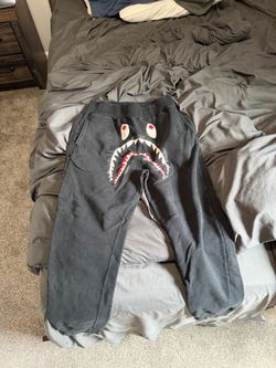 A Bathing Ape BAPE Shark Face Black Graphic Logo Sweatpants Men’s L