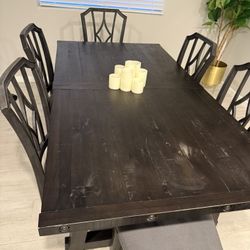 Solid Wood Dining Table w/ 6 Chairs + Leaf — $350 (OBO)