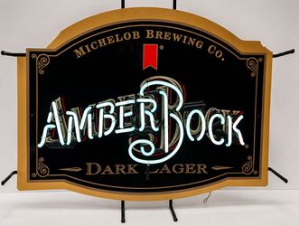 Vintage Michelob Amber Bock Dark Lager Neon Beer Bar Advertising Sign Wall Decor