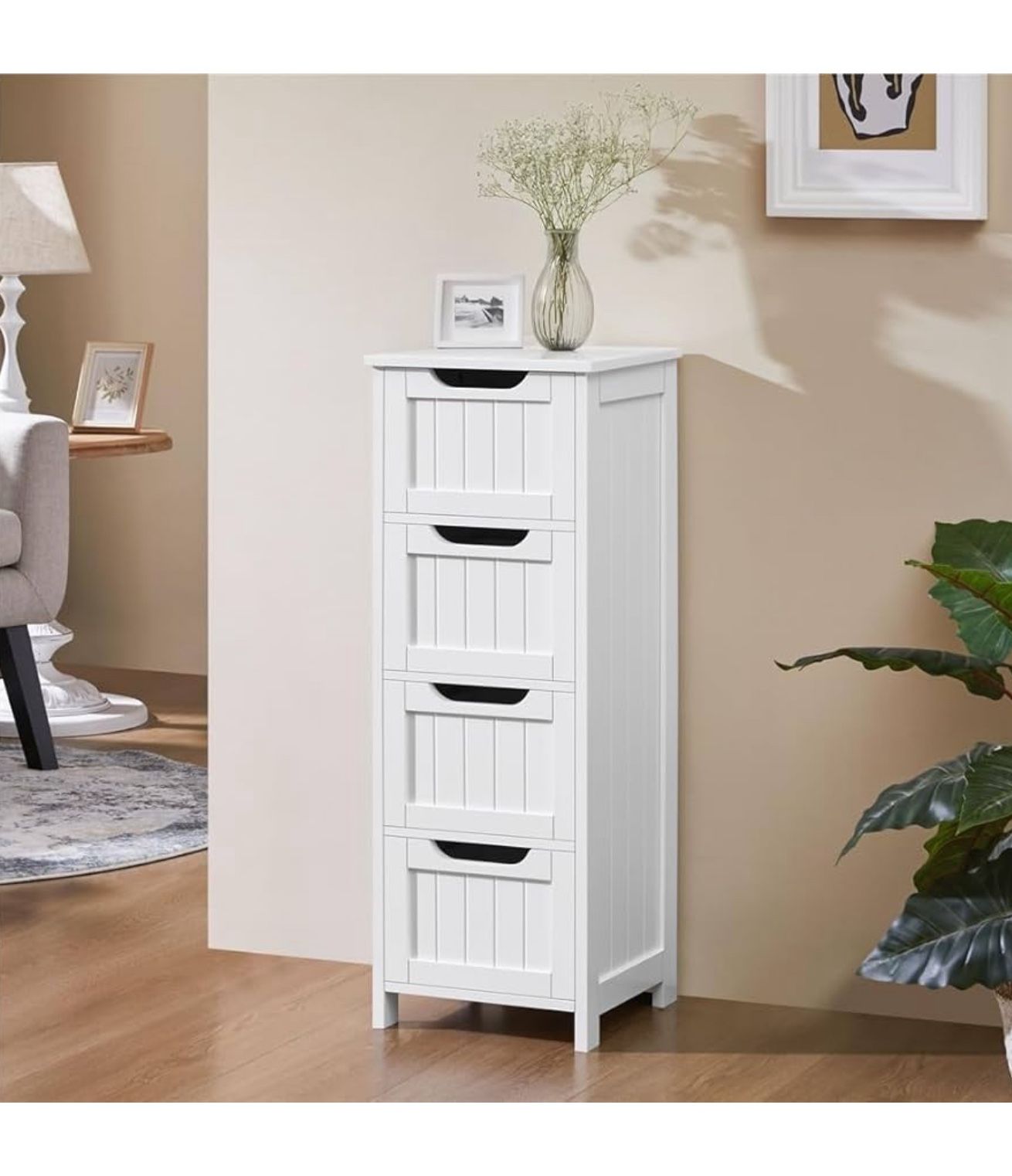 Bathroom Floor Cabinet, Wooden Side Storage, White M-14