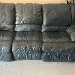 Blue Leather Reclining Sofas 