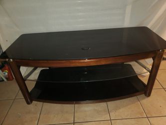 Glass TV Stand, With Cherry Wood Finish
