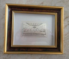 Vintage Luigi Pesaresi "The Last Supper" Italian Silver Plaque on Burlwood Frame (7" x 8.5")