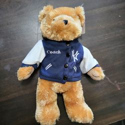 *NEW* New York Yankee Baseball Couch W/ Jacket Plush Bear w/Tags & Team Button