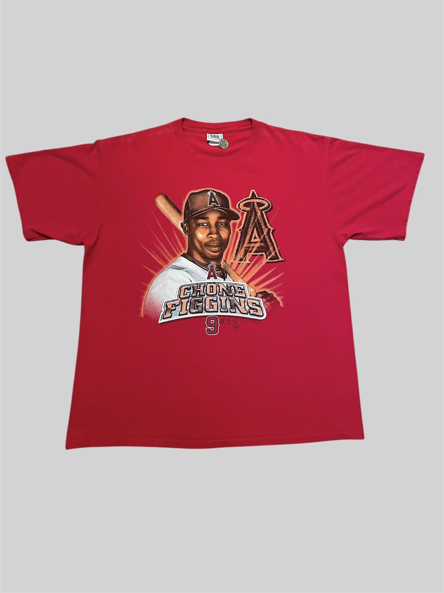 Chone Figgins Anaheim Angels red vintage 2000’s Lee Sport graphic t shirt Size XL